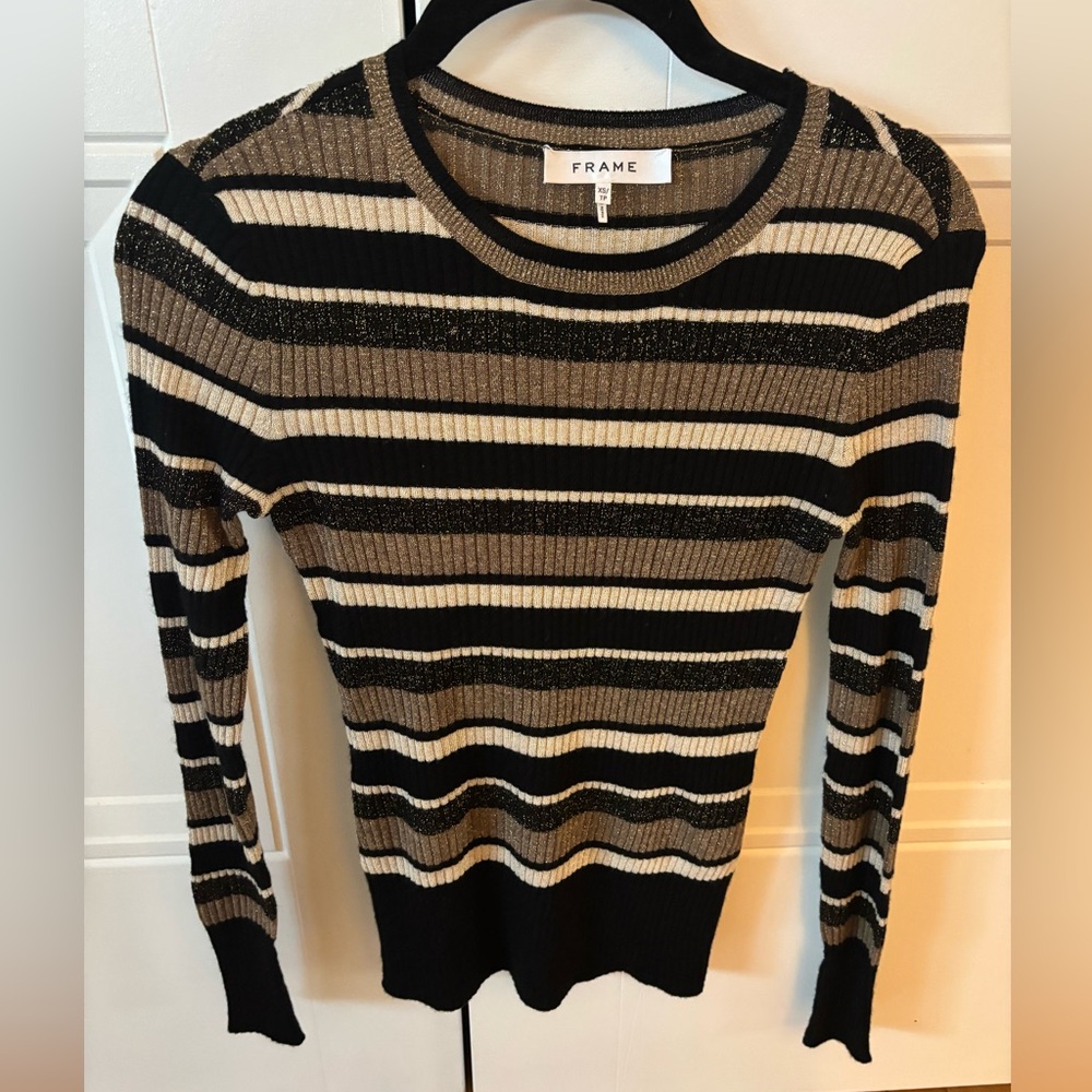 Frame Denim Women's Sweater - Black, Tan Gold Stripes